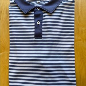 Peter Millar Tour Fit Striped Polo Shirt Size Large Blue Performance Golf